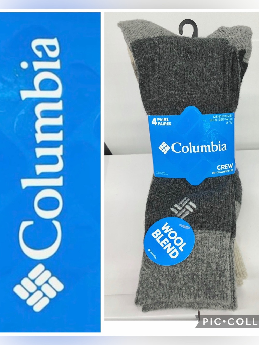 NEW COLUMBIA Crew Socks Wool Blend 4 PAIRS Shoe Size 6 - 12 Blue Gray Men's